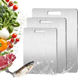 3 Piece Titanium Chopping Board, Titanium Cutting Board, Stainless Steel, Double-Sided Food Grade Chopping Boards, Breakfast Board Set, for Meat, Bread & Vegetables
