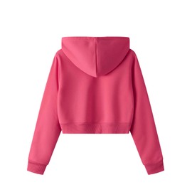 SweatyRocks Women's Long Sleeve Drawstring Full Zip Hooded Jacket Crop Sweatshirt Hot Pink S