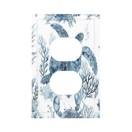 Blue Sea Turtle Coastal Coral Beach Crab Seaweed Outlet Covers 1 Gang Duplex Light Switch Cover Decorative Switch Plates Electrical Receptacle Faceplate Wall Plate for Kids Room Bathroom Decor