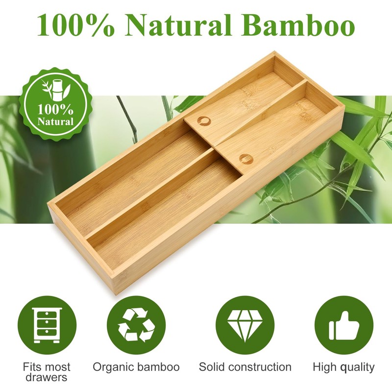 Bamboo Silverware Drawer Organizer Small Utensil Tray Wood Cutlery Organizer