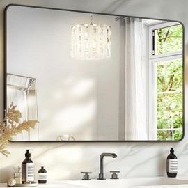 Delma Bathroom Vanity Mirror, Black Framed Bathroom Mirror for Over Sink, High-Definition Bathroom Mirror, Versatile Bathroom Vanity Mirror, Hangs Horizontally or Vertically(40x28, Black)