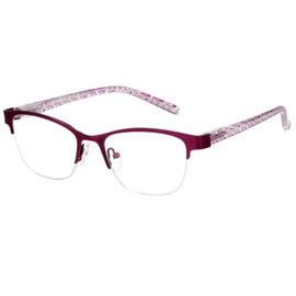 Missfive Blue Light Blocking Reading Glasses for Women, Anti UV Cat Eye Stylish Computer Readers with Spring Hinge, Metal Durable Frame Eyeglasses (Magenta, 2.5x)