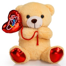 HollyHOME Teddy Bear Stuffed Animal Holding Red Love Balloon I Love You Bear Plush for Kids and Girlfriend Toy Gifts 10 inches