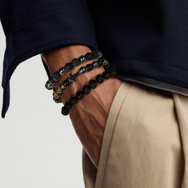 RANKEEF Mens Black Beaded Bracelets Set Lightweight 8mm Natural Stone Cross Bracelet for Men Various Black Bracelet for Men Adjustable Stretch Mens Cross Bracelets