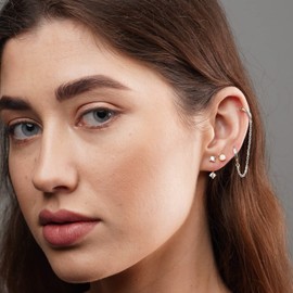 925 Sterling Silver Chain Hoop Earrings for Women, Silver Double Piercing Two Holes Huggie Hoop Earrings Tassel Drop Link Cuff Cartilage Helix Earrings for Teen Girls Jewellery Gifts