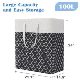 BlissTotes 3-Pack Laundry Basket, Freestanding＆Waterproof Laundry Hamper, Collapsible Tall Clothes Hamper with Easy Carry Handles for Clothes, Towels in the Family and Dorm,Clover Black,100L