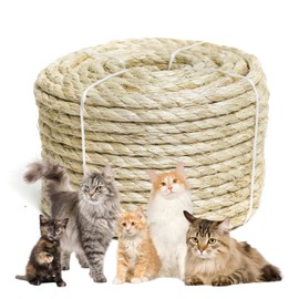 YALAVA Natural Sisal Rope for Cat Scratching Posts, 3/8 Inch 100FT Abrasion Resistance Rope, Multipurpose for Cat Tree Repair, DIY Projects, Furniture Wrapping, Indoor/Outdoor Use (Beige)
