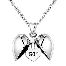 LSDesigns 50th Birthday Heart Necklace & Pendant Charm 925 Sterling Silver 50 Jewellery Gift for Her Girls Women Wife Nan Daughter Sister From Mum & Dad