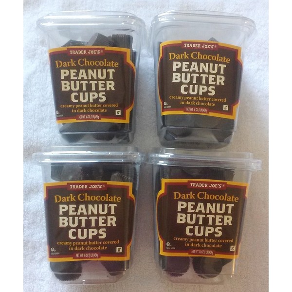 NEW Trader Joe's Dark Chocolate Peanut Butter Cups 4 PACK NO ARTIFICIAL FLAVORS 1 lb each Container NO PRESERVATIVES