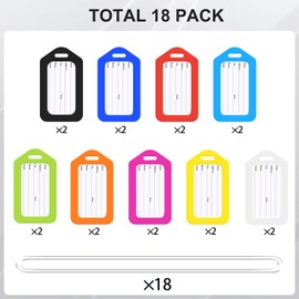 Luggage Tags for Suitcases (Multi Color, 18 PK), Luggage Tag, Bag Tag for Baggage, Suitcase Tags Bulk