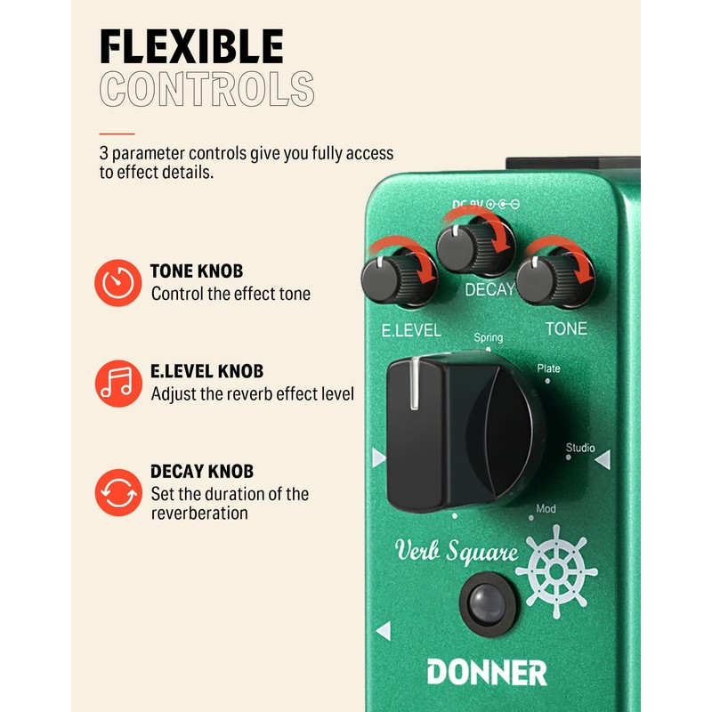 Donner Reverb Effector 7-Mode Modulation Verb Square