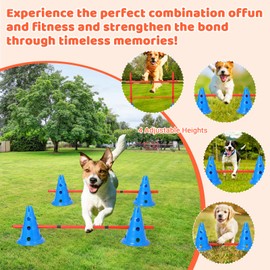 Hipicute Dog Agile Hurdle Cone Set, Dog Training Agile Equipment with Height Adjustable Crossbar for Beginners & Advanced,Dog Obstacle Courses with 12 Cones & 6 Agile Rods & Carry Bag