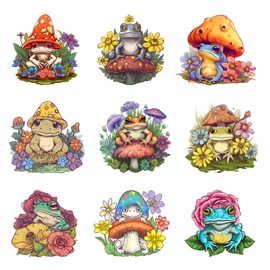9Pcs Flower Mushroom Frogs Iron On Transfer Patches DIY Iron On Decals Heat Transfer Vinyl Stickers for Clothes T Shirts Bag Pillow Covers Appliques