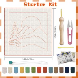 BEUNITONE 2 Sets Camping Punch Needle Kit for Beginners Scenery Theme Punch Embroidery Kits with Frame Instructions Embroidery Starter Kits with Art Night Pattern for Wall Painting 9.4'' x 9.4''