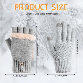 ShinyMatch 2 Pairs Winter Fingerless USB Heated Gloves and Knitted Warmers Gloves Set for Women Men Thermal Hand Warmers(Gray)