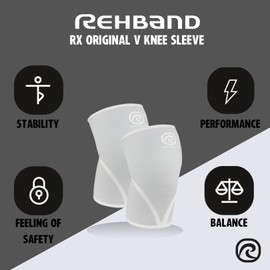 Rehband 7051 Classic 7mm V-Knee-Sleeve for Weightlifting, Competition Grade Powerlifting Knee Sleeve, Compression Sleeve for Crossfit, Squats, Gym, Colour:Arctic/White - 1 Pair, Size:X-Large