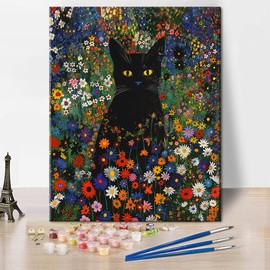 TUMOVO Paint by Number for Adult, Black Cat Paint by Numbers Flowers Cat Adult Paint by Number Kits DIY Painting by Numbers Adults' Paint-by-Number with Paints and Brushes on Canvas, 16 x20 Inch