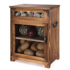 Mini Potato and Onion Storage Bin - Wooden Storage Box for Kitchen Countertops, Vegetable Storage Bins, 12.2"W x 6.5"D x 16"H (Rustic Color)