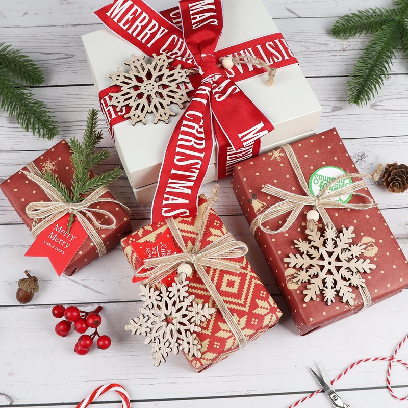 24 Pieces Wooden Christmas Snowflakes Ornaments 3inch Snow Flake Hanging