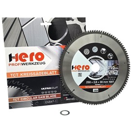Hero Circular Saw Blade 250 x 30/20 mm 100 Teeth Carbide Saw Blade TCT Replacement Saw Blade for Aluminium, PVC, Hardwood, Non-Ferrous Metals Universal Hand Saw, Mitre Saw, Table Saw, Chop Saw