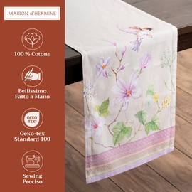Maison d'Hermine Table Runner, 100% Cotton, 50 cm x 150 cm, Decorative Washable Table Runner, Easter Table Runner for Dining, Buffet Parties and Weddings, Magnolia Mornings - Spring/Summer