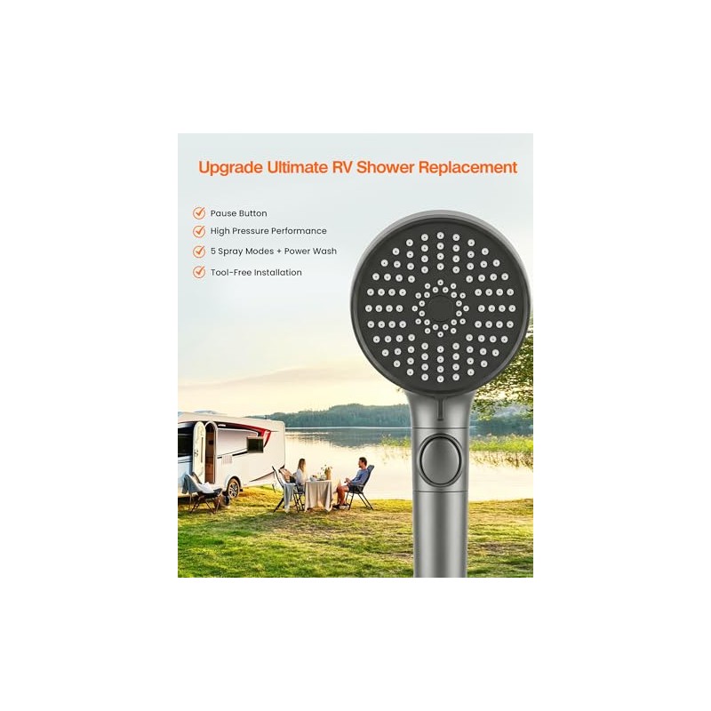High Pressure RV Shower Head with Hose and 5 Spray