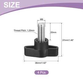 sourcing map 4Pcs Tee Wing Knobs Thumb Screws, M8 x 20mm Clamping Screw Knob Male Thread 304 Stainless Steel T Shaped Thumb Screws Handle 36mm Dia. for Hand Tightening Knob Replacement, Black