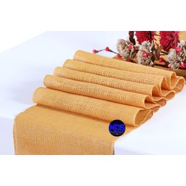 MDS 5 PCS 100% Natural Burlap Table Runners 12 x 108 Inch, Rustic Farmhouse Jute Country Vintage Boho Jute Burlap Roll for Wedding Home Indoor Outdoor Party Dinning Table Decoration - Gold