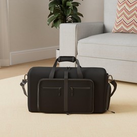 Travel Duffle Bag for Men, 65L Foldable Travel Duffel Bag with Shoes Compartment Overnight Bag for Men Women Waterproof & Tear Resistant (Black, 2pack)