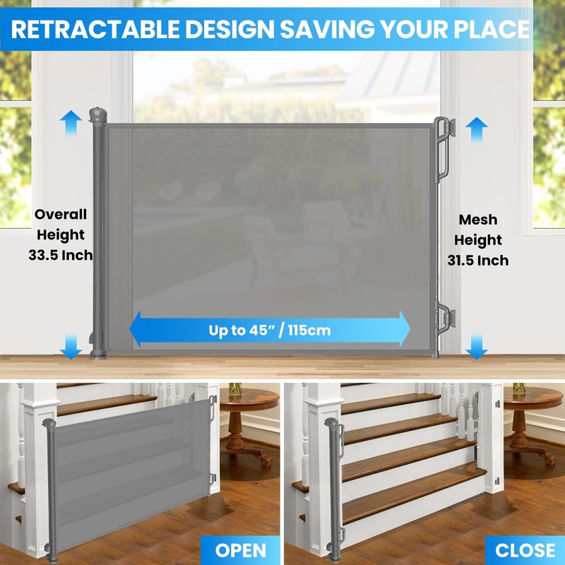 SPACEANY Retractable Safety Baby Gate or Mesh Dog Gate,Durable Portable