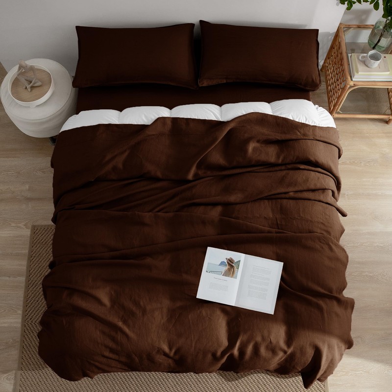 EVERLY Linen Sheets Set Queen Size,100% French Stonewash Pure Linen