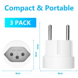 Pack of 3 Switzerland Travel Adapter, Germany to Switzerland Plug, DE to Switzerland Adapter, Switzerland to EU Travel Plug Adapter, Swiss Travel Plug for Maldives, Rwanda, Liechtenstein