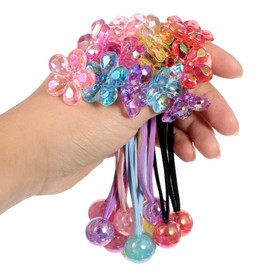 12 PCS Ball Hair Ties Assorted Colored Camellia Bead Ball Charm Hair Ties