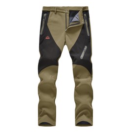 YSENTO Men's Skiing Pants Waterproof Windproof Fleece Lined Hiking Cargo Insulated Pants Winter Warm Snow Pants Khaki Size 32