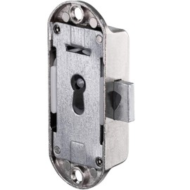 Gedotec Screw-On Lock Nickel-Plated Metal | 1 Piece Furniture Bar Lock with Euro Lock Including 1 Beard Key | Backset 15 mm | Stop: Left | Garden Gate Lock - Swivel Bar Lock Caravan