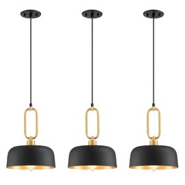 Giiland Industrial Pendant Lighting Fixture, 3-Pack Black Metal Shade Hanging Light for Kitchen Island Dining Room, Adjustable Length Dome Chandeliers