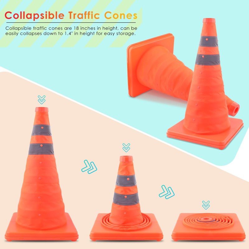 Collapsible Traffic Cones, ERKOON 2 Pack 18'' Orange Safety Road