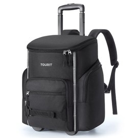 TOURIT Rolling Cooler Backpack: Leakproof Waterproof Insulated 36 Cans Beach Cooler with Wheels and Handle Outdoor Camping Picnic Travel Black
