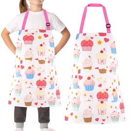 TUONYIS Cartoon Canvas Kids Aprons,Kids Aprons, Cute Cartoon Kitchen Cooking Apron for Boys and Girls,Children's Apron for Cooking Baking Painting Wear for Children 6-12Years. (pink)