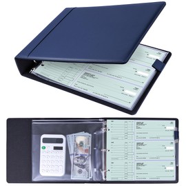Antner 3 Ring Business Checkbook Binder for 3-On-A-Page End-Stub Deskbook Checks, 600 Checks Capacity, PU Leather Check Book Binder Cover with Zipper Pouch Fit 3 & 9 Holes Check Holder Organizer