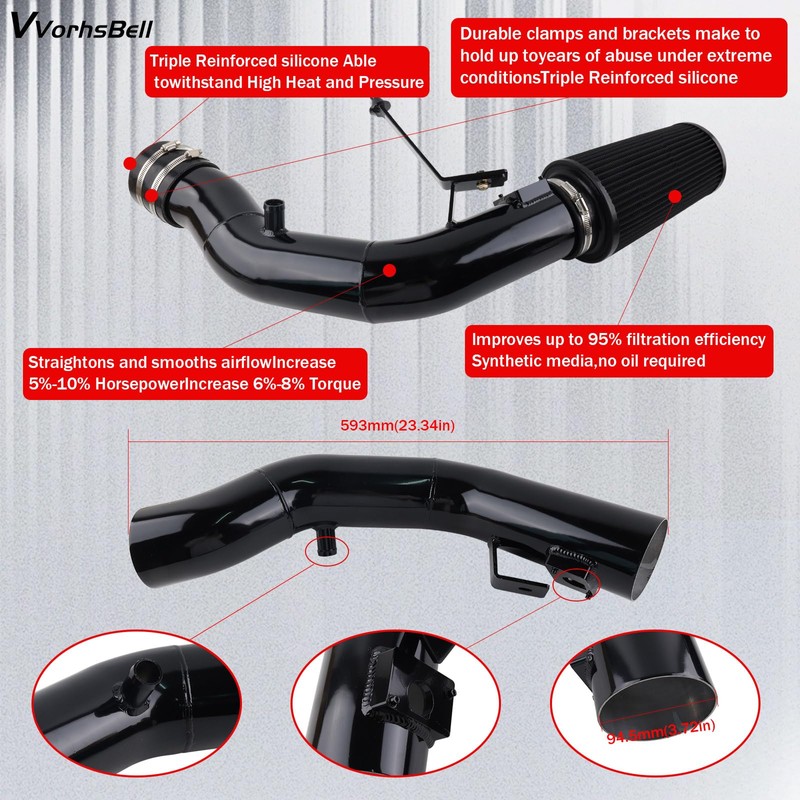 VVORHSBELL Cold Air Intake Kit，4″Cold Air Intake Pipe Kit with