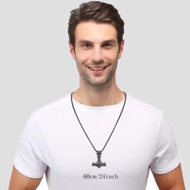 RWQIAN Men's Mjölnir Necklace Thor's Hammer Pendant Hammer Chain Viking Necklace Men's Viking Jewellery Silver/Black/Gold 50-70 cm, Stainless Steel