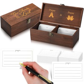 Yuntau Wood Prayer Box with 100 Pcs Prayer Cards Wooden Keepsake Box Set gift Christian Religious Gratitude to God for Women Christian Baptismal First Communion Gift