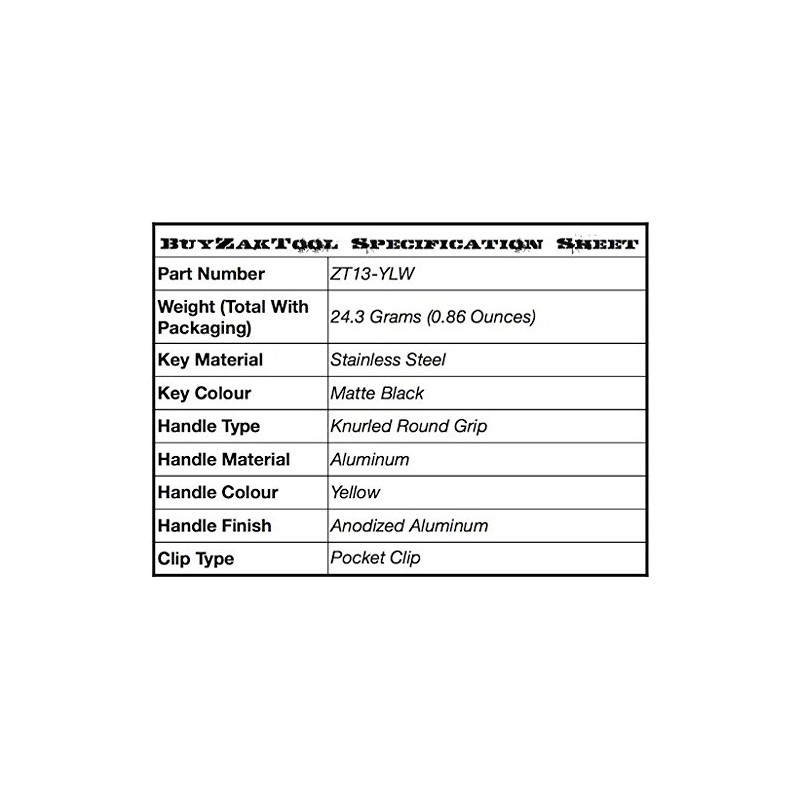 Zak Tool ZT-13-YLW Aluminum Pocket Key, Yellow