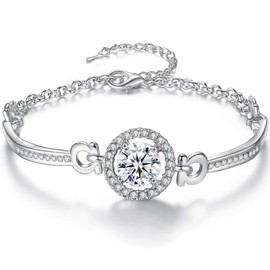 YooAi Adjustable Chain Bracelet Rhinestone Leaf Link Bracelet Wedding Bridesmaid Bracelet, Metal