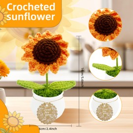 2PCS Crochet Potted Sunflower & Lily of The Valley Artificial Flowers Set,Emotional Support Plant Doll,Handmade Hand-Crocheted Knitted Decor Pot,Cute Desk Car Home Office Ornament Decor with Card