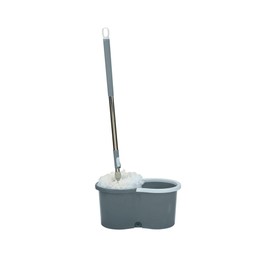 Simplify Self Wringing Spinner Mop | 1 Bucket with Spinning Mechanism | 2 Microfiber Heads | 360 Head mop| Household Cleaning | Extendable Mop Head | Grey
