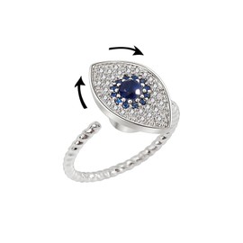 WETMT Evil Eye Fidget Ring for Women Rotatable Evil Eye Ring Gold/Silver Evil Eye Anxiety Ring Spinner Ring Adjustable Zircon Evil Eye Ring Jewelry, Metal, No Gemstone