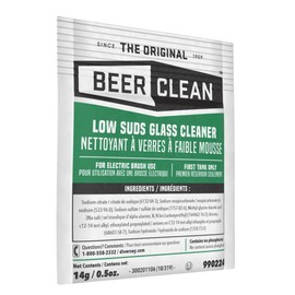 BEER CLEAN 990224 Low Suds Glass Cleaner, Restaurant Barware & Glassware Cleaner for Auto Brush, Powder Packets, 0.5-Ounce (Pack of 100)