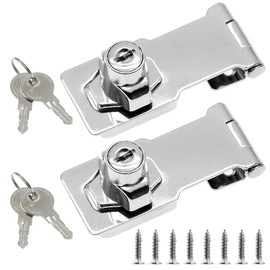 Jiozermi 2 Packs 3 Inch Hasp Locks with Keys, Zinc Alloy Hasp Latches, Twist Knob Keyed Locking Hasp for Cabinet Small Door, Chrome Plated